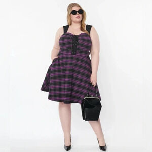 🦋B2G1🦋UNIQUE VINTAGE Plus Size RED Plaid Corset Flare Dress NWOT | 3XL |